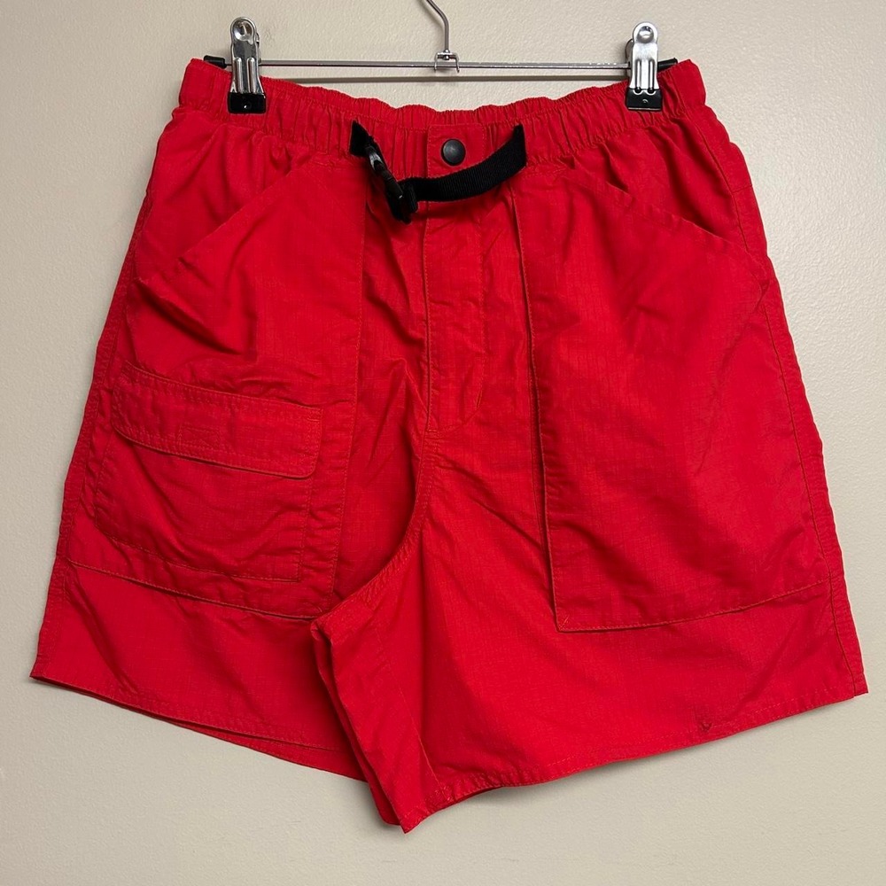 Vintage 90s Lands End Red Fatigue Belted Outdoors Gridstop Shorts Mens S